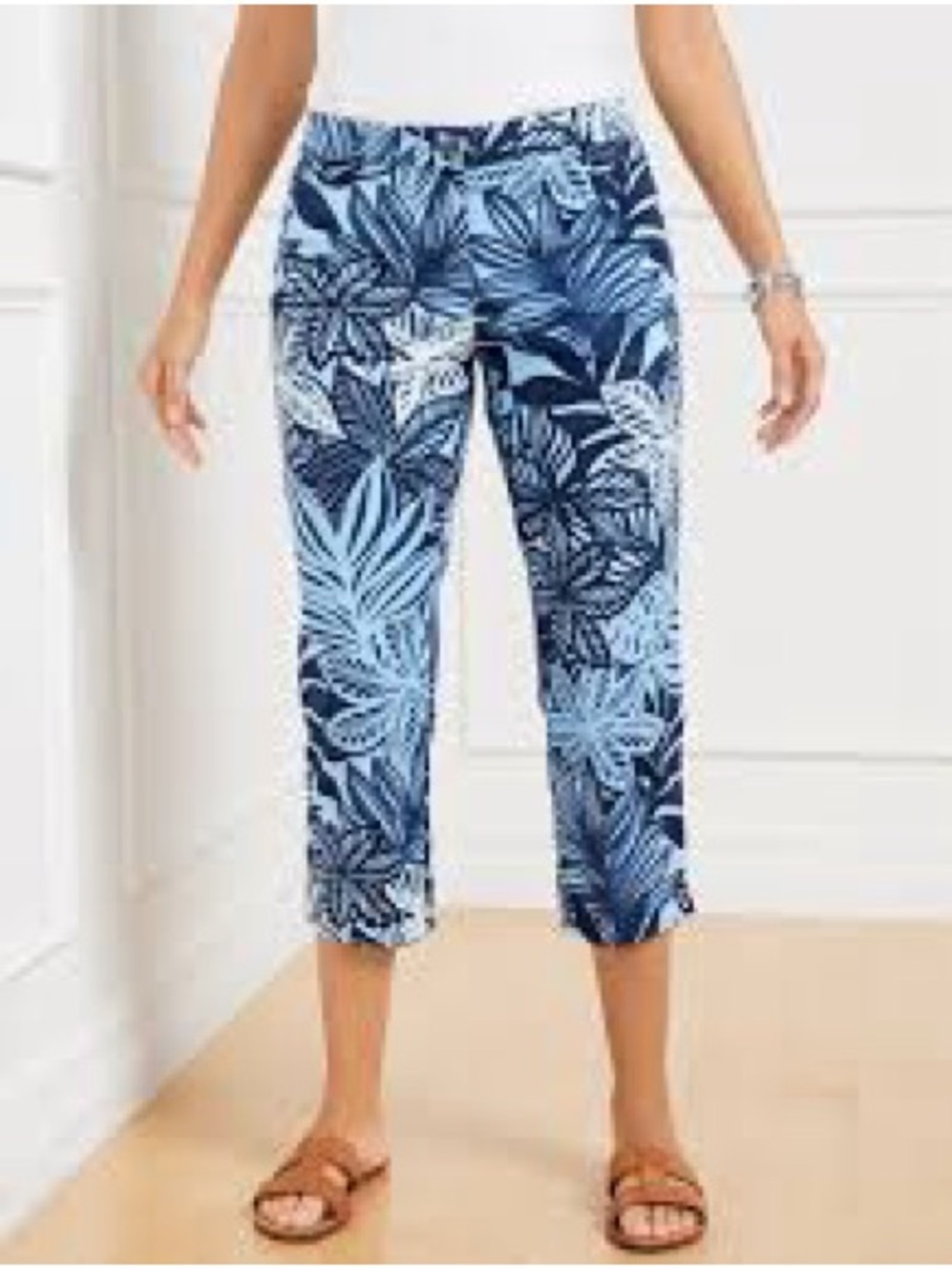 Talbots 8 watercolor botanical cropped pants perfect skimmer blue womens